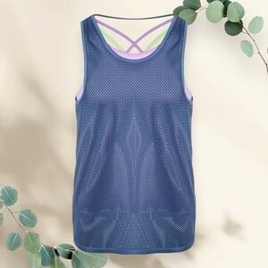 ID Ideology Kid's Girl's Blue Mesh 2-In-1 Keyhole Tank Top Size S